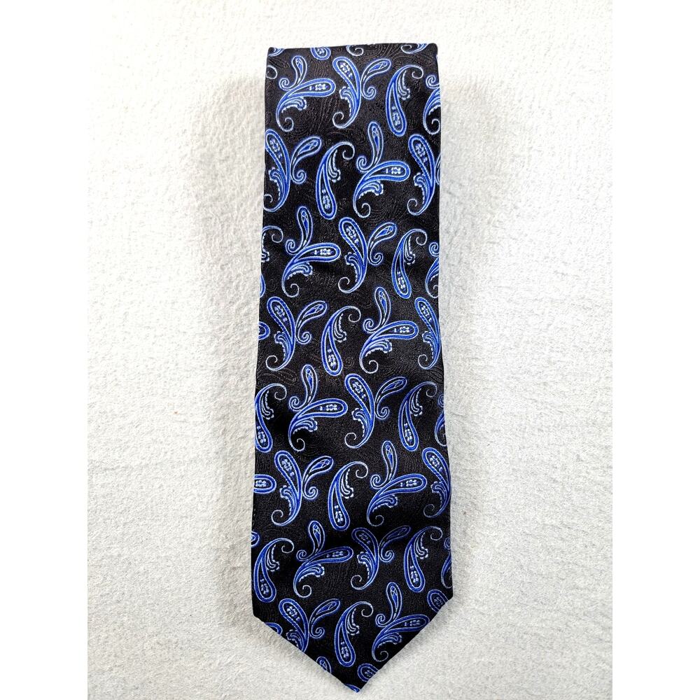 Burma Bibas Extra Long 100% Silk Blue Paisley Necktie Mens Designer Tie